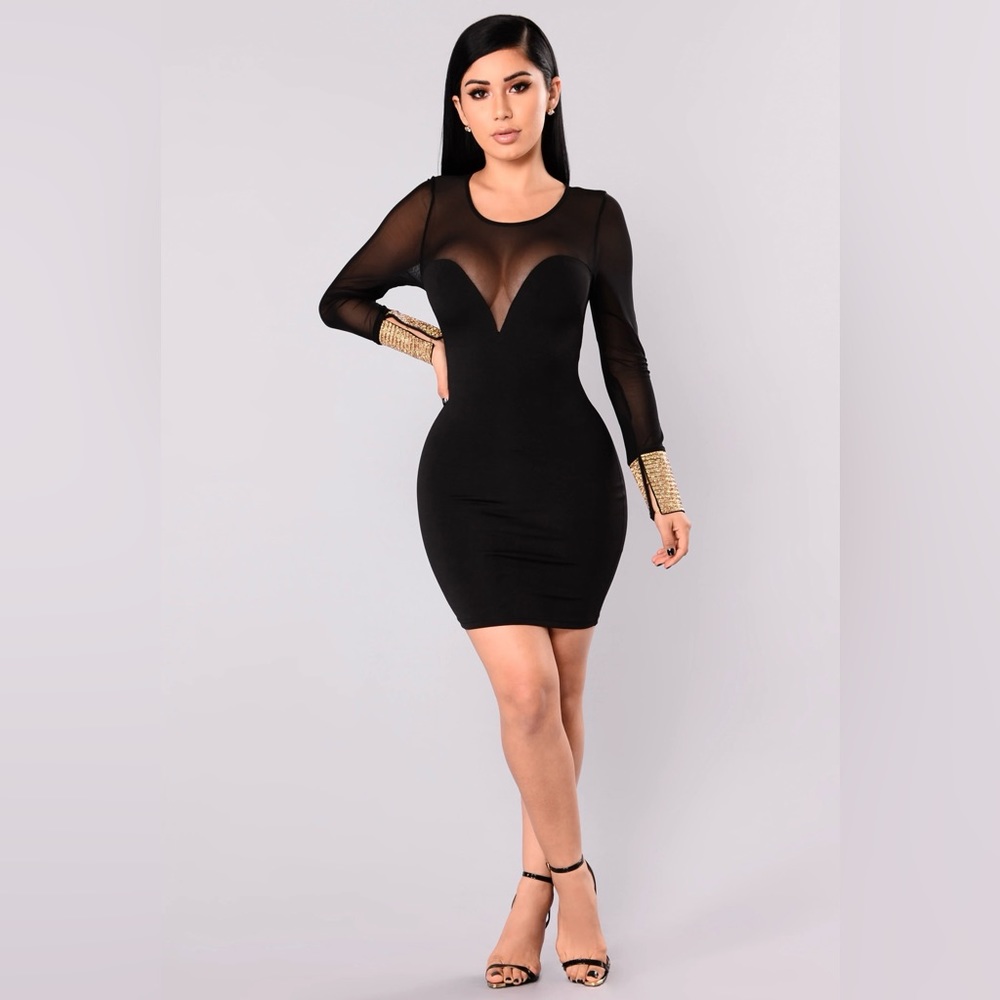 Fashion Nova Talk to me mesh dress black sz small